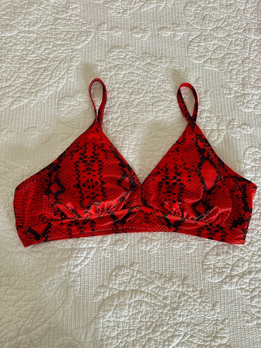 SHEIN Red Snake Print Bikini Top